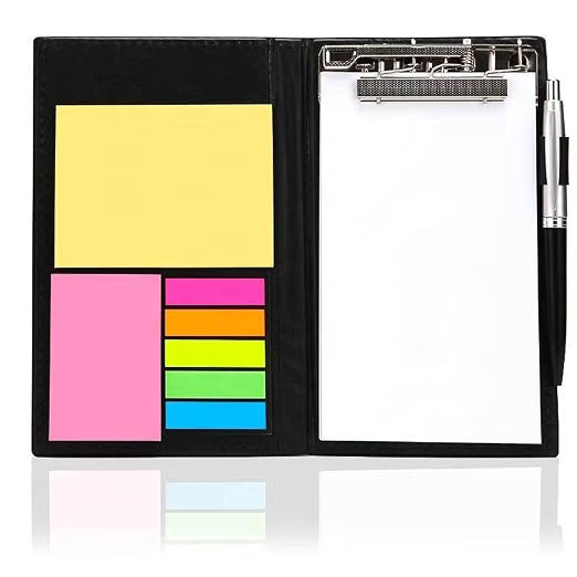 AccuPrints Premium Leather Note Pad/Memo Book | 138 Pages | Size 19 x 11 cm | with Sticky Notes & Clip Holder with Pen for Gifting Multi Size Sticky Notes Diary Style