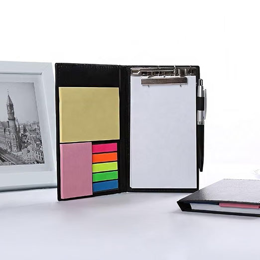 AccuPrints Premium Leather Note Pad/Memo Book | 138 Pages | Size 19 x 11 cm | with Sticky Notes & Clip Holder with Pen for Gifting Multi Size Sticky Notes Diary Style