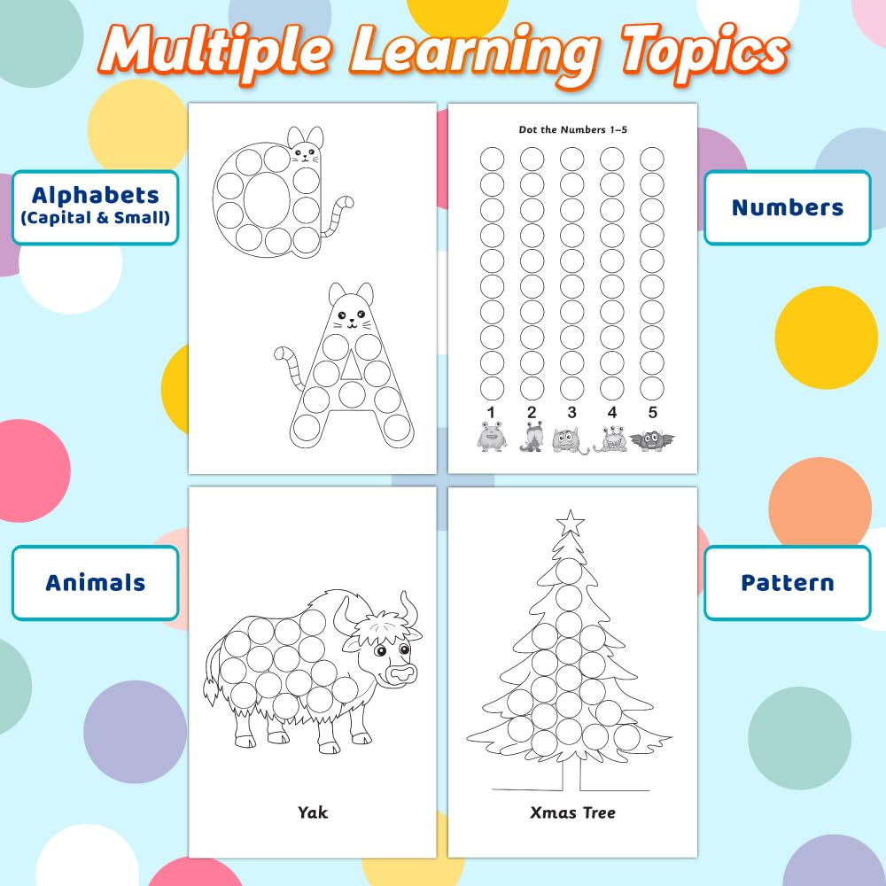 2000+ Dot Sticker Activity Book For 3+ Years Old Toddlers | Fun Sticker Set, Focus Builder, A to Z letters (Uppercase & Lowercase), Numbers 1-10 | Screen-Free Educational Activity For Kids