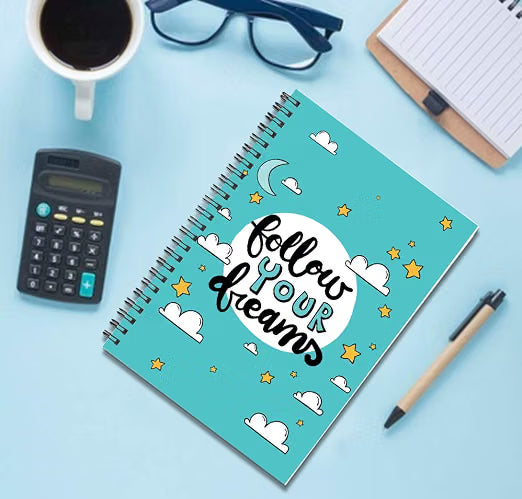 AccuPrints wiro Hard bound Size -A5 (6 by 9 inch) Notebook Diary Ruled 200 pages-Notebook Diary (Follow your dream)