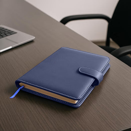 Cubic A5 Foambound Leather Notebook Navy Blue | 160 Pages | Soft Cover | Button Closure | Premium Journal for Office, School, Notes, Journaling | Elegant, Durable & Compact Design