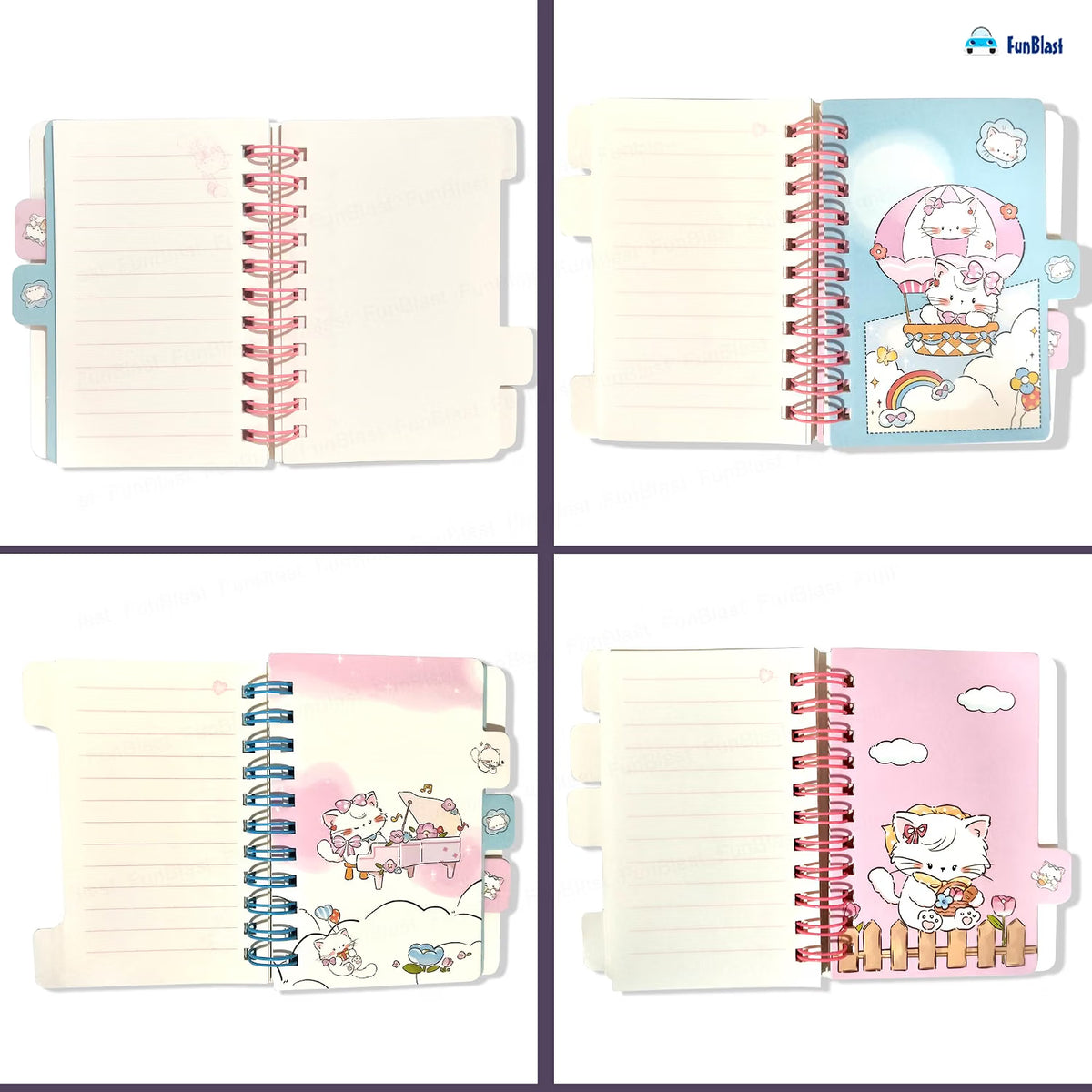 FunBlast Kawaii Diary, 4Pcs Cute Mini Spiral Notebooks – A7 Kawaii Cartoon Memo Notepads, 80 Sheets (160 Pages) Each, Small Pocket Journals for Writing, Birthday Return Gifts for Kids