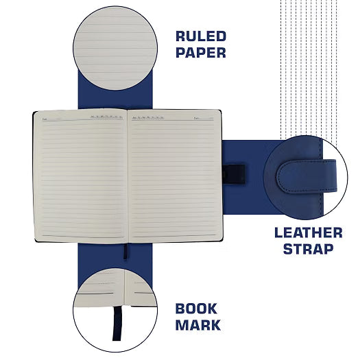 Cubic A5 Foambound Leather Notebook Navy Blue | 160 Pages | Soft Cover | Button Closure | Premium Journal for Office, School, Notes, Journaling | Elegant, Durable & Compact Design