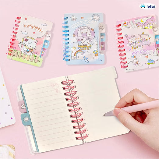 FunBlast Kawaii Diary, 4Pcs Cute Mini Spiral Notebooks – A7 Kawaii Cartoon Memo Notepads, 80 Sheets (160 Pages) Each, Small Pocket Journals for Writing, Birthday Return Gifts for Kids