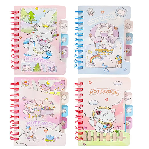 FunBlast Kawaii Diary, 4Pcs Cute Mini Spiral Notebooks – A7 Kawaii Cartoon Memo Notepads, 80 Sheets (160 Pages) Each, Small Pocket Journals for Writing, Birthday Return Gifts for Kids